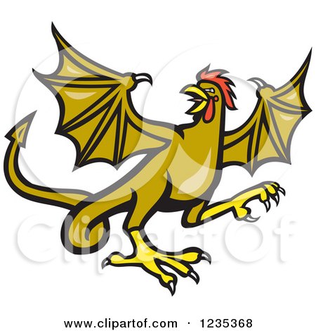 Clipart of a Winged Rooster Snake Basilisk - Royalty Free Vector Illustration by patrimonio