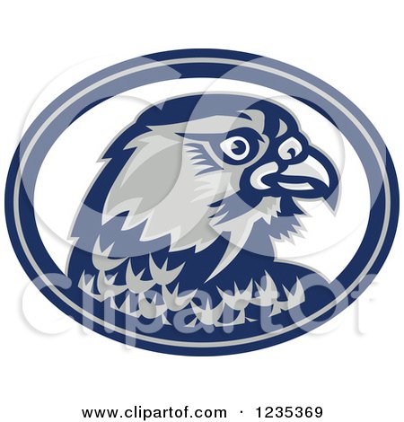 Clipart of a Retro Falcon Head in a Blue and White Oval - Royalty Free Vector Illustration by patrimonio