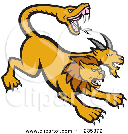 Clipart of a Mythical Lion Goat Snake Chimera Beast Attacking - Royalty Free Vector Illustration by patrimonio