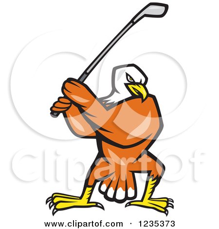 Clipart of a Bald Eagle Swinging a Golf Club - Royalty Free Vector Illustration by patrimonio