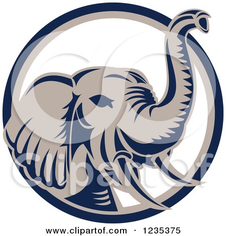 Clipart of a Retro Elephant in a Blue White and Tan Circle - Royalty Free Vector Illustration by patrimonio