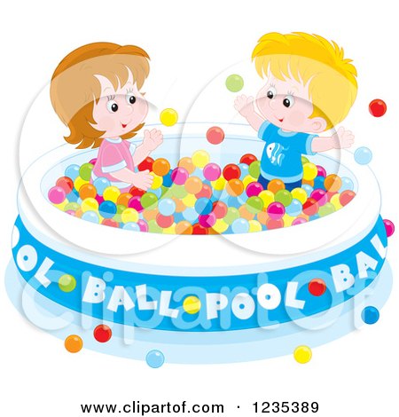 Clipart of White Children Playing in a Ball Pool - Royalty Free Vector Illustration by Alex Bannykh