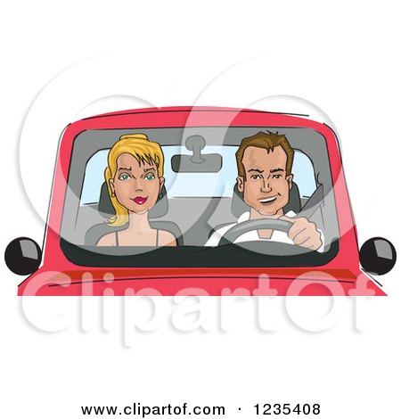 Clipart of a Caucasian Man Driving a Lady in a Car - Royalty Free Vector Illustration by David Rey