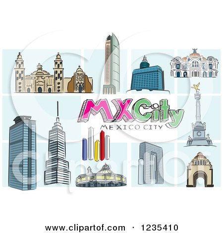 Clipart of Buildings of Mexico City with Text - Royalty Free Vector Illustration by David Rey