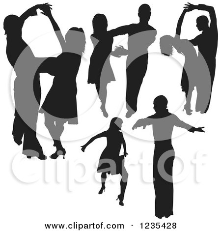 Clipart of Black Silhouetted Latin Dance Couples 11 - Royalty Free Vector Illustration by dero