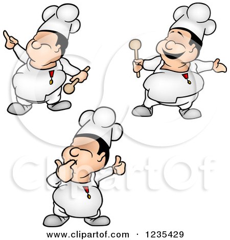 Clipart of a Chef Man in Different Poses - Royalty Free Vector Illustration by dero