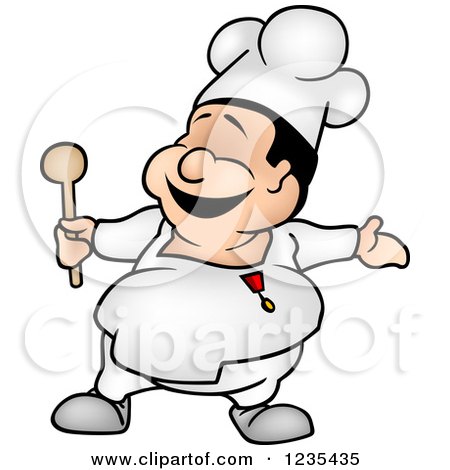 Clipart of a Chef Man Presenting - Royalty Free Vector Illustration by dero