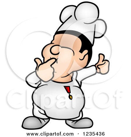 Clipart of a Chef Man Tasting and Holding a Thumb up - Royalty Free Vector Illustration by dero