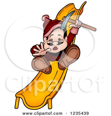 Clipart of a Dwarf Going down a Slide - Royalty Free Vector Illustration by dero
