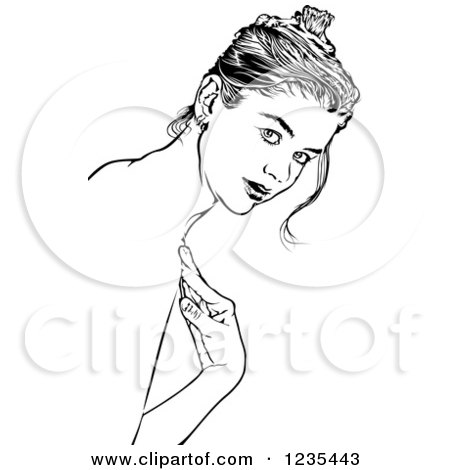 Clipart of a Black and White Young Woman - Royalty Free Vector Illustration by dero