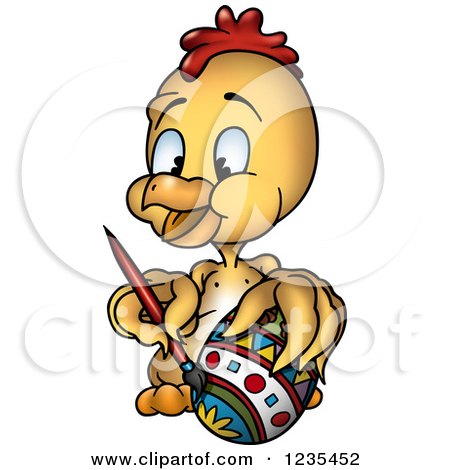 Clipart of a Happy Chicken Painting an Easter Egg - Royalty Free Vector Illustration by dero