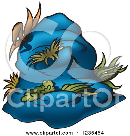Clipart of a Blue Rock and Aquatic Plants - Royalty Free Vector Illustration by dero