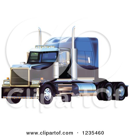 Clipart of a Blue Big Rig Western Star Truck - Royalty Free Vector Illustration by dero