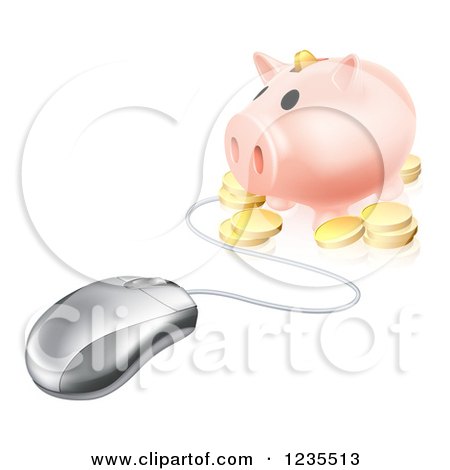 Clipart of a 3d Piggy Bank with Coins Connected to a Computer Mouse - Royalty Free Vector Illustration by AtStockIllustration