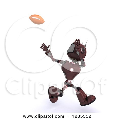 Clipart of a 3d Red Android Robot Playing American Football 3 - Royalty Free Illustration by KJ Pargeter