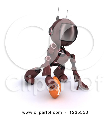 Clipart of a 3d Red Android Robot Playing American Football 4 - Royalty Free Illustration by KJ Pargeter