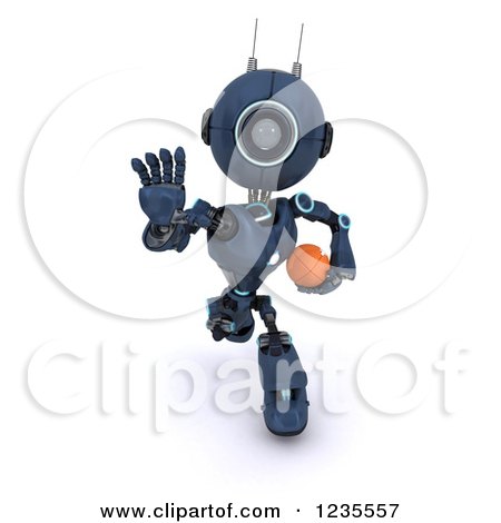 Clipart of a 3d Blue Android Robot Playing American Football 3 - Royalty Free Illustration by KJ Pargeter