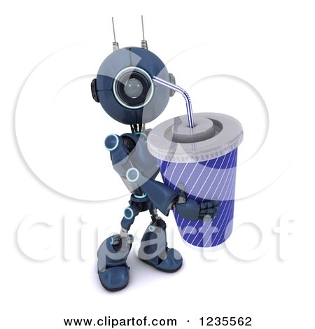 Clipart of a 3d Blue Android Robot with a Giant Fountain Soda - Royalty Free Illustration by KJ Pargeter