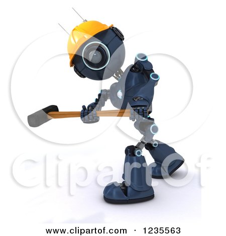 Clipart of a 3d Blue Android Construction Robot Demolishing with a Sledgehammer 2 - Royalty Free Illustration by KJ Pargeter