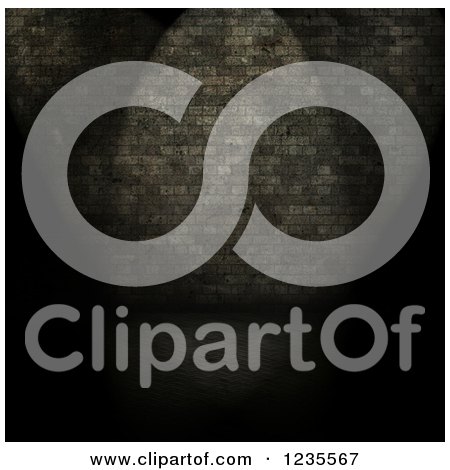Clipart of a 3d Dark Room with Light Shining on a Brick Wall - Royalty Free Illustration by KJ Pargeter