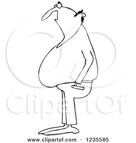 Clipart of a Black and White Chubby Bald Man Looking up - Royalty Free Vector Illustration by djart