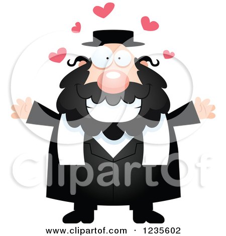 Clipart of a Chubby Jewish Rabbi with Open Arms and Hearts - Royalty Free Vector Illustration by Cory Thoman