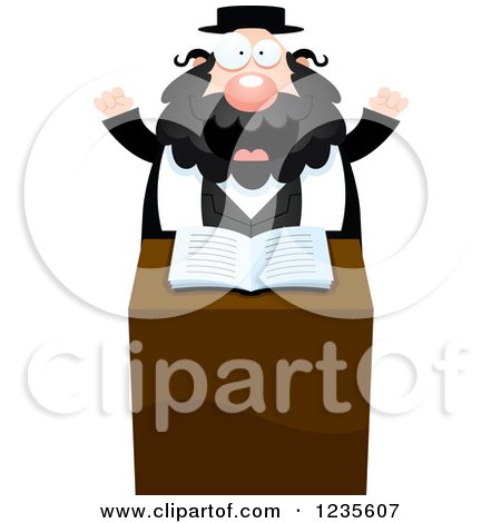 Clipart of an Enthusiastic Chubby Rabbi at the Pulpit - Royalty Free Vector Illustration by Cory Thoman