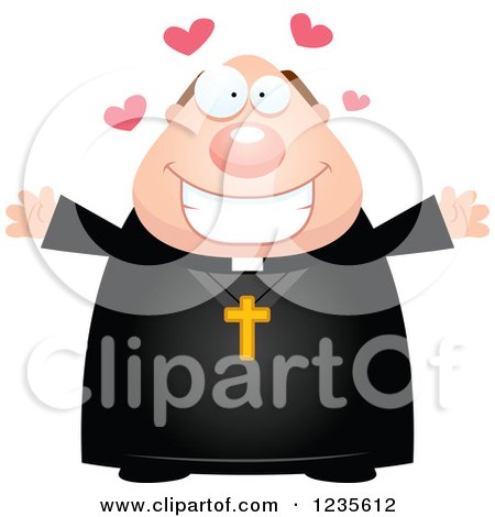 Clipart of a Chubby Priest with Open Arms and Hearts - Royalty Free Vector Illustration by Cory Thoman