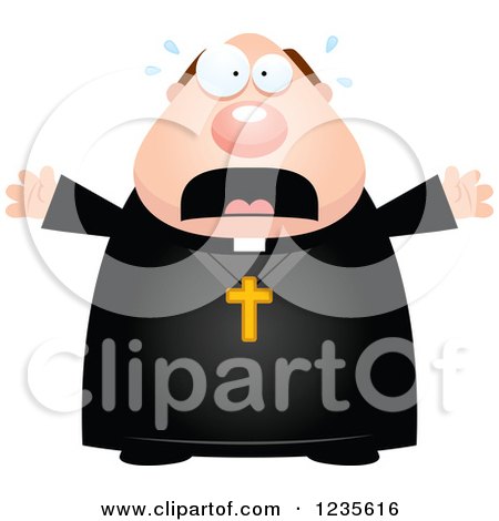 Clipart of a Scared Screaming Chubby Priest - Royalty Free Vector Illustration by Cory Thoman