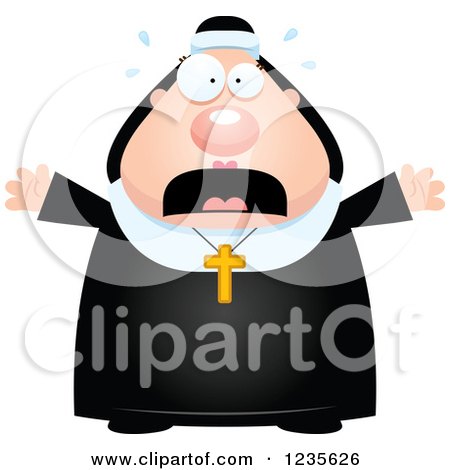 Clipart of a Scared Screaming Chubby Nun - Royalty Free Vector Illustration by Cory Thoman