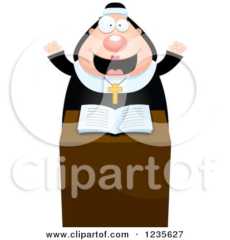 Clipart of a Chubby Nun Speaking at the Pulpit - Royalty Free Vector Illustration by Cory Thoman