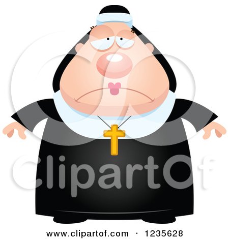 Clipart of a Depressed Chubby Nun - Royalty Free Vector Illustration by Cory Thoman