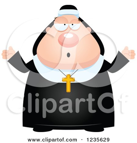 Clipart of a Careless Shrugging Chubby Nun - Royalty Free Vector Illustration by Cory Thoman