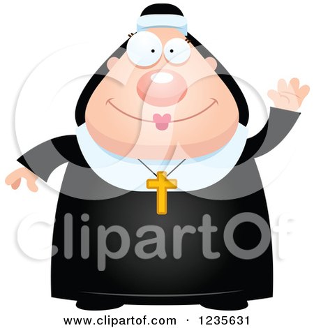 Clipart of a Friendly Waving Chubby Nun - Royalty Free Vector Illustration by Cory Thoman