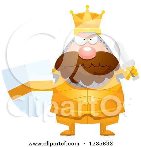 Clipart of a Mad Chubby King Knight Ready for Battle - Royalty Free Vector Illustration by Cory Thoman