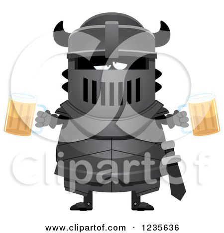 Clipart of a Drunk Black Knight with Beer - Royalty Free Vector Illustration by Cory Thoman