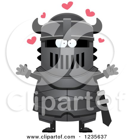 Clipart of a Black Knight with Open Arms and Hearts - Royalty Free Vector Illustration by Cory Thoman