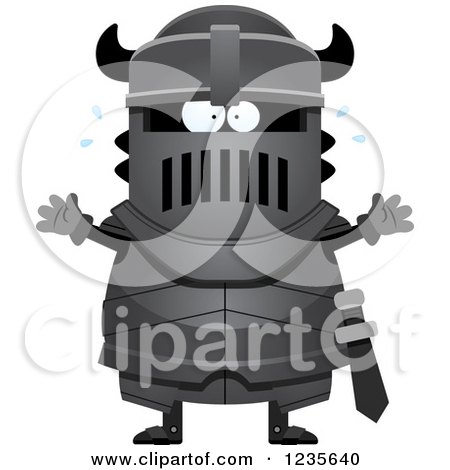 Clipart of a Scared Screaming Black Knight - Royalty Free Vector Illustration by Cory Thoman