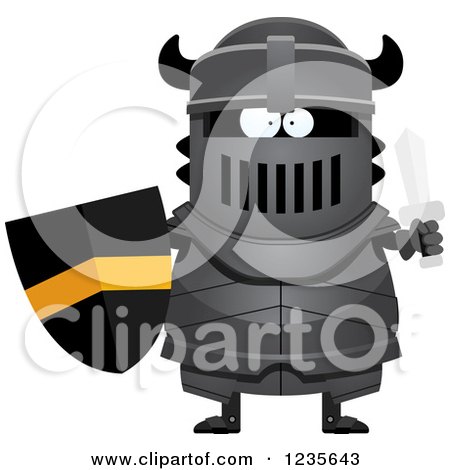 Clipart of a Black Knight with a Shield and Sword - Royalty Free Vector Illustration by Cory Thoman