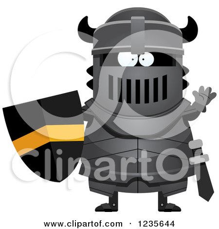 Clipart of a Friendly Black Knight Waving - Royalty Free Vector Illustration by Cory Thoman