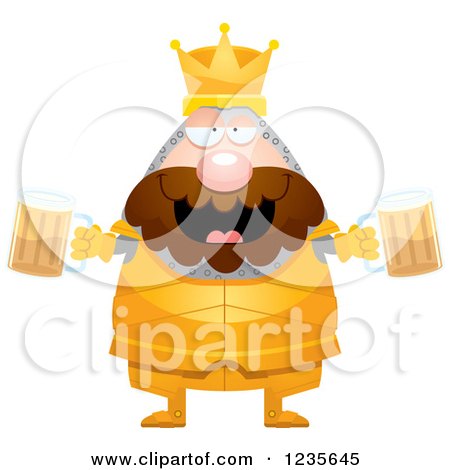 Clipart of a Drunk Chubby King Knight with Beer - Royalty Free Vector Illustration by Cory Thoman
