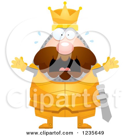 Clipart of a Scared Screaming Chubby King Knight - Royalty Free Vector Illustration by Cory Thoman
