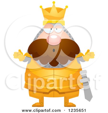 Clipart of a Careless Shrugging Chubby King Knight - Royalty Free Vector Illustration by Cory Thoman