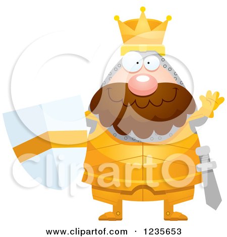 Clipart of a Friendly Waving Chubby King Knight - Royalty Free Vector Illustration by Cory Thoman