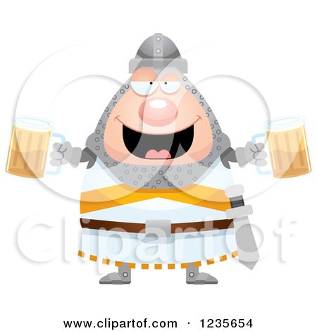 Clipart of a Drunk Chubby Knight with Beer - Royalty Free Vector Illustration by Cory Thoman
