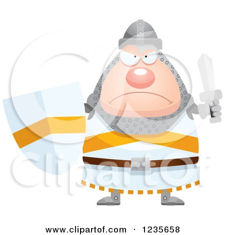 Clipart of a Mad Chubby Knight Ready for Battle - Royalty Free Vector Illustration by Cory Thoman