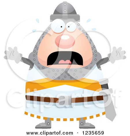 Clipart of a Scared Screaming Chubby Knight - Royalty Free Vector Illustration by Cory Thoman