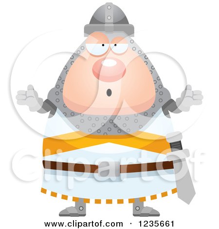 Clipart of a Careless Shrugging Chubby Knight - Royalty Free Vector Illustration by Cory Thoman