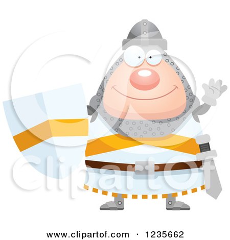 Clipart of a Friendly Waving Chubby Knight - Royalty Free Vector Illustration by Cory Thoman