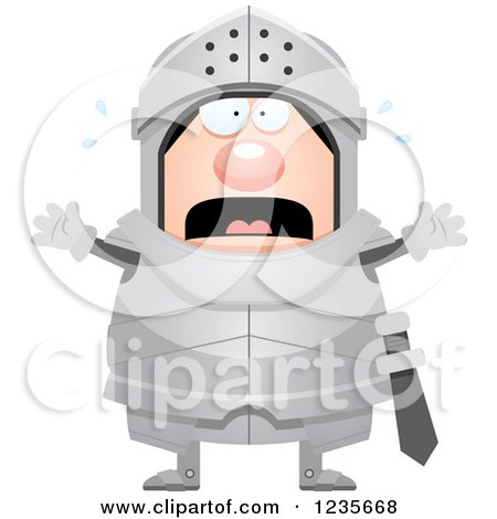 Clipart of a Scared Screaming Chubby Armoured Knight - Royalty Free Vector Illustration by Cory Thoman